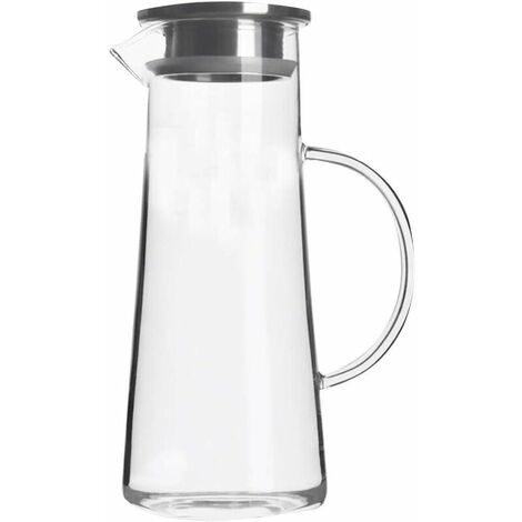 Carafe à eau en verre borosilicate 1.5L avec couvercle en acier inoxydable pour jus chaud/froid boissons glacées thé lait café rouge