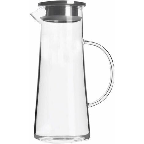 Carafe à eau en verre borosilicaté de 1,5 L avec couvercle en acier inoxydable pour jus chauds/froids, boissons glacées, thé, lait, café, rouge