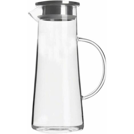 Carafe eau en verre borosilicate - 1,5 l - Avec couvercle en acier inoxydable - Pour jus chaud/froid - Pour boissons glaces, th, lait, caf et rouge