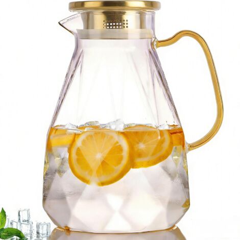 Carafe En Verre - 1 8 L - Pour Eau Thé Glacé Jus Lait - Résistant Chaleur Et Froid - Bouchon En Acier Inoxydable 304 - Usage Intérieur