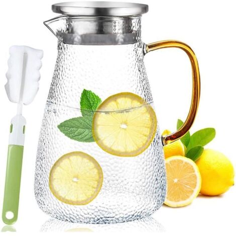 Carafe en Verre,Carafe en Verreavec infuseur 1.8 Litre Verre Pichet avec Couvercle thé glacé pichet d'eau Chaud Eau Froide