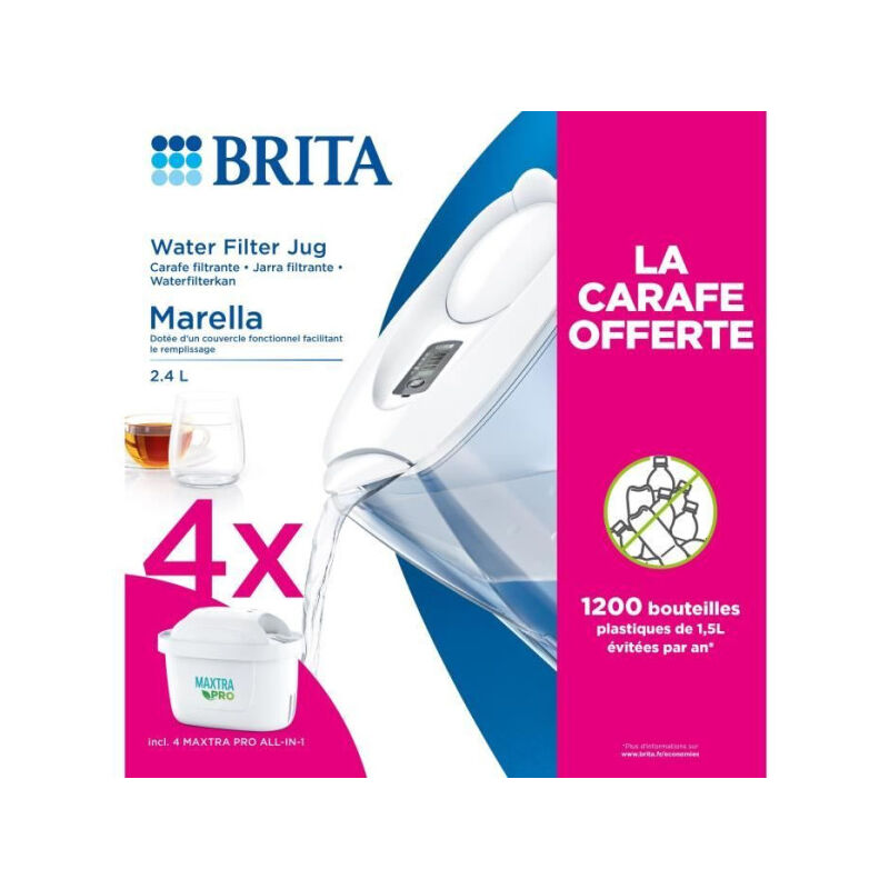 Filtres pour carafe Brita maxtra pro - 4 mois - Carafe marella blanche offerte