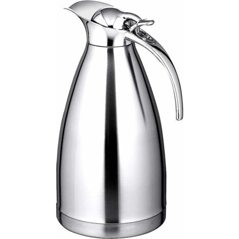 Carafe Isotherme INOX, Pichet Thermo à Double Paroi en Acier Inoxydable, de 2 L en Argenté, Bouteille d’Eau Chaud à la Maison, Bureau et Hôtel, Idéal pour Café