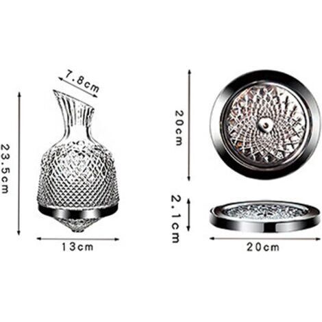 Carafe universelle, rotative à 360°, argentée, bouteille de 1,5 L avec base, verre cristal sans plomb, soufflé à la main (argent).