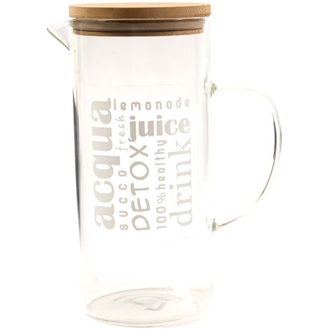 Caraffa in vetro borosilicato con tappo in Bamboo da 1300mL da 16.5 x 10 x h 22.5 cm -Bianco