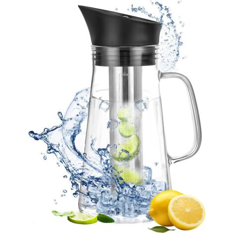 Caraffa per acqua in vetro da 1,2 litri - Caraffa per acqua in vetro con coperchio in silicone - Caraffa con filtro resistente al calore - Per acqua calda/fredda, vino, tè freddo e succhi