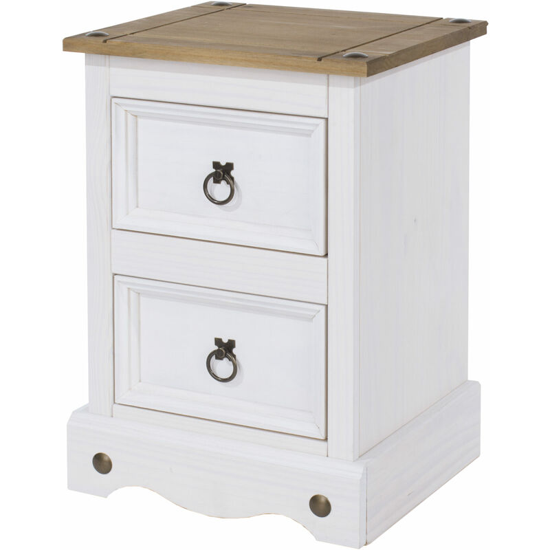 Carala Pine White 2 Drawer White Painted Bedside Table