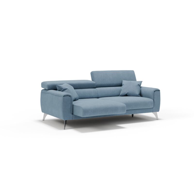 Divani.store - Caravaggio Canapé avec assises coulissantes en tissu doux imperméable T02 169 cm Bleu Pastel