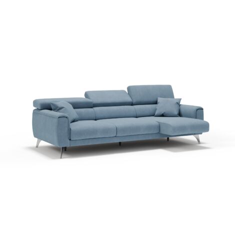 Caravaggio Sofá de 3 plazas extensibles con reposacabezas ajustables en tejido impermeable 244 cm Azul Pastel