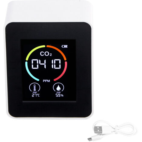 Carbon Dioxide Detector Semiconductor USB Charging LCD Temperature Humidity Detection Air Quality DetectorWhite