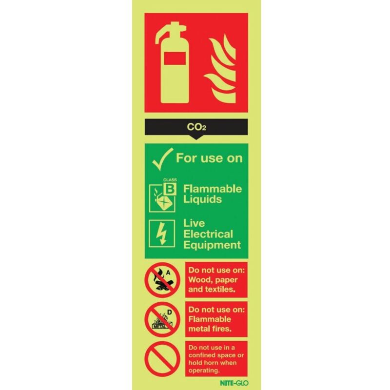 Sitesafe - Carbon Dioxide Fire Extinguisher Photoluminescent Vinyl Sign - 90 x 280