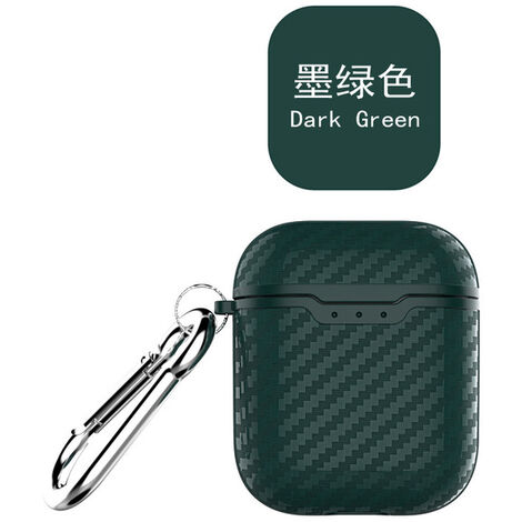 Carbon Fiber Drahtlose Bluetooth Headset Abdeckung Fall für Apple AirPods Kopfhörer Silicon Schutz Box Keychain Schnalle,green