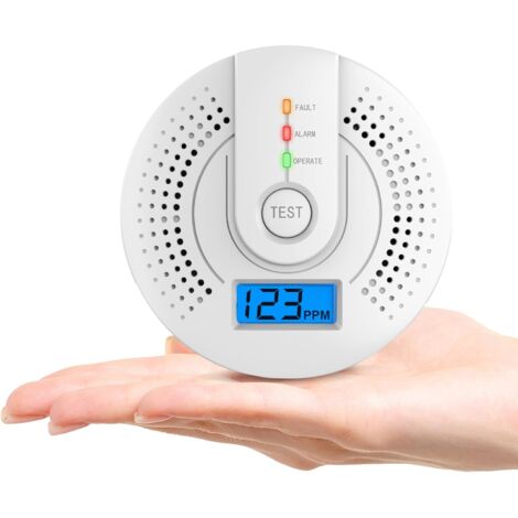 Carbon monoxide detector, carbon monoxide detector, carbon monoxide detector with digital display and 75 dB acoustic alarm, battery operated