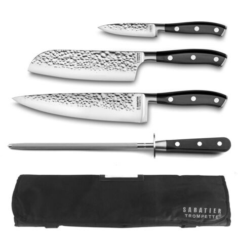 Carbon - Trousse souple de 3 couteaux de cuisine et 1 fusil à aiguiser