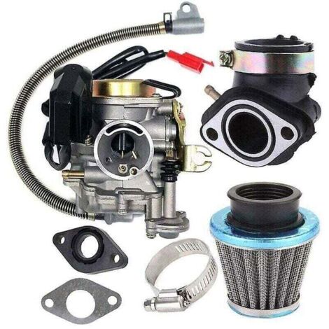 Carburador apto para scooter GY6 de 50 cc y 49 cc de 4 tiempos, motor XU, filtro de aire del colector de admisión del carburador de 18 mm, color plateado - KZQ