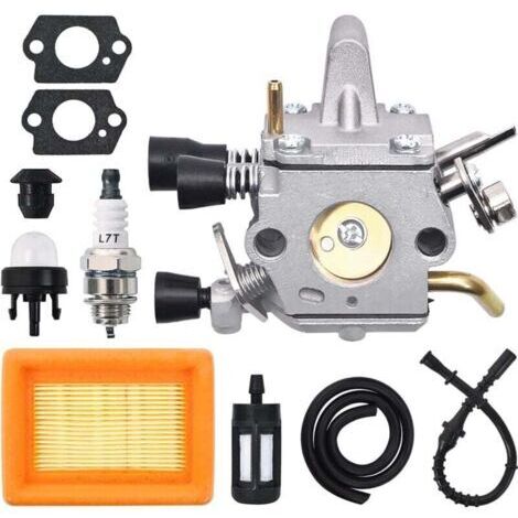 Carburador para desbrozadoras STIHL FS120, FS200, FS250, FS300, FS350 y FR350. Kit de repuestos para carburador FS 250 con filtro de aire, junta, bujía y bomba de cebado.