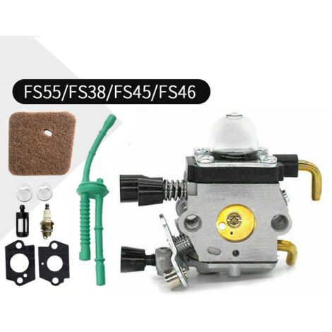 Carburador para Stihl FS55 FS38 FS55R FS55RC HL45 KM55 FS80 FR85 FH75 FS45 FS46 FS74 FS75 HL75 HS70 C1Q-S63 C1Q-S69 Cortador de motor con junta, bujía, esponja, tubo de filtro