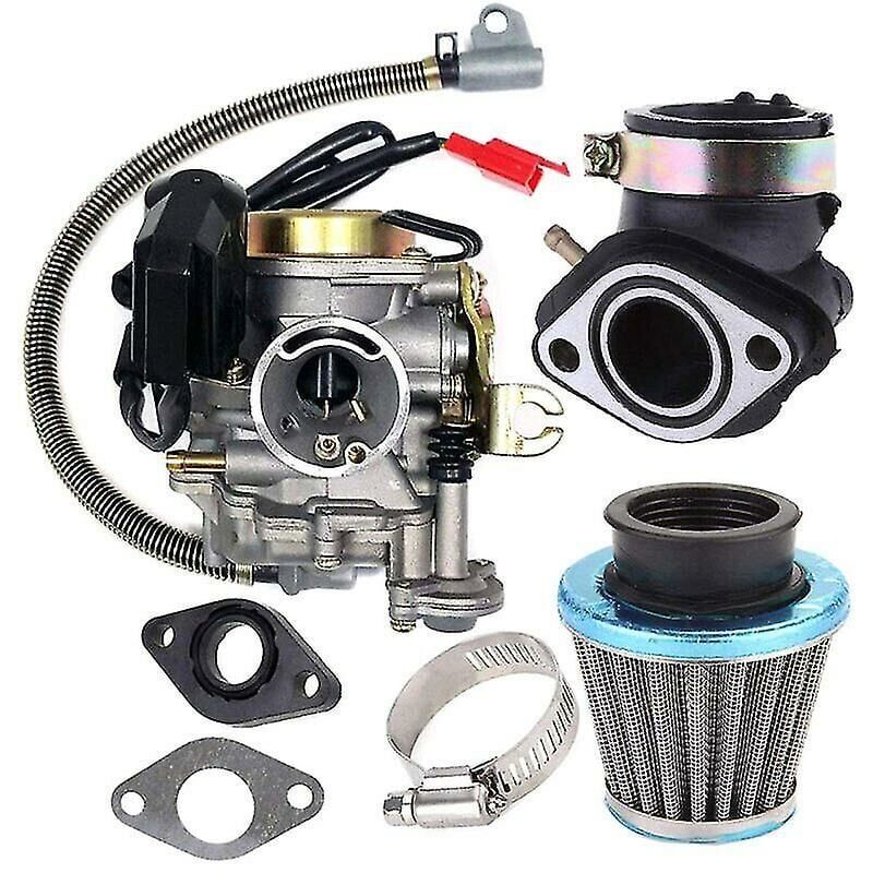 Start - Carburateur adapté pour Gy6 50cc 49cc 4 temps Scooter Taotao moteur 18mm carburateur collecteur d'admission filtre à air, argent