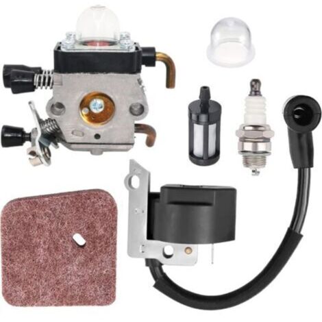 Carburateur avec Bobine d'allumage et Bougie d'amorçage Ampoule Filtre à air Filtre à Carburant pour STIHL FS38 FS55 FC55 FS45 FS46 KM55 HS45 Débroussailleuse Coupe-Fil