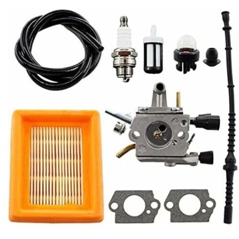 Carburateur avec filtre à air, bougie d'allumage et durite d'essence pour débroussailleuse Stihl FS120, FS200, FS250, FS300, FS350, HT250 et Zama C1Q-S162-AquaForge