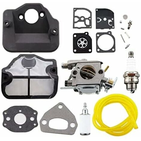 XVX Carburateur avec Filtre à Air, Bougie d'Allumage et Kit de Réparation de Membrane pour Tronçonneuses Husqvarna 36, 41, 136, 137, 141, 142, 137E, 142E, Remplace le Modèle Zama C1Q-W29E.