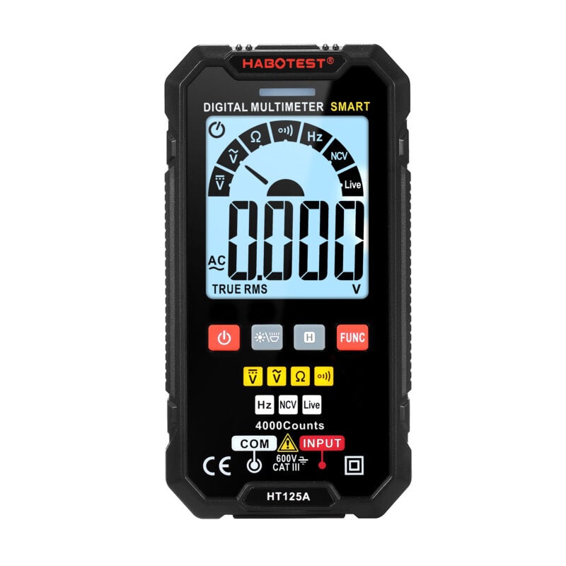 Multimètre numérique intelligent HABOTEST HT125A 4 000 points True RMS, voltmètre à plage automatique avec écran LCD rétroéclairé, voltmètre 600 V AC