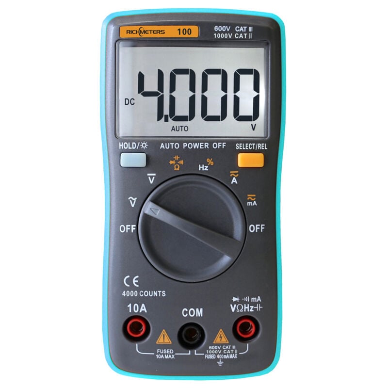 Multimètre numérique LCD multifonction RICHMETERS RM100 True RMS DMM Tension CC CA Courant Résistance Diode Continuité Capacité Fréquence Testeur de