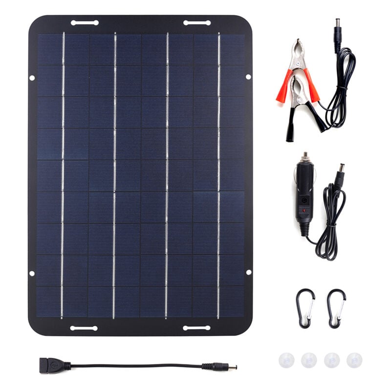 LIFCAUSAL Chargeur Solaire 10W 18V Étanche Portable avec Entretien de Batterie pour Camping-Car, Tracteur et Bateau Kit de Chargement Écologique
