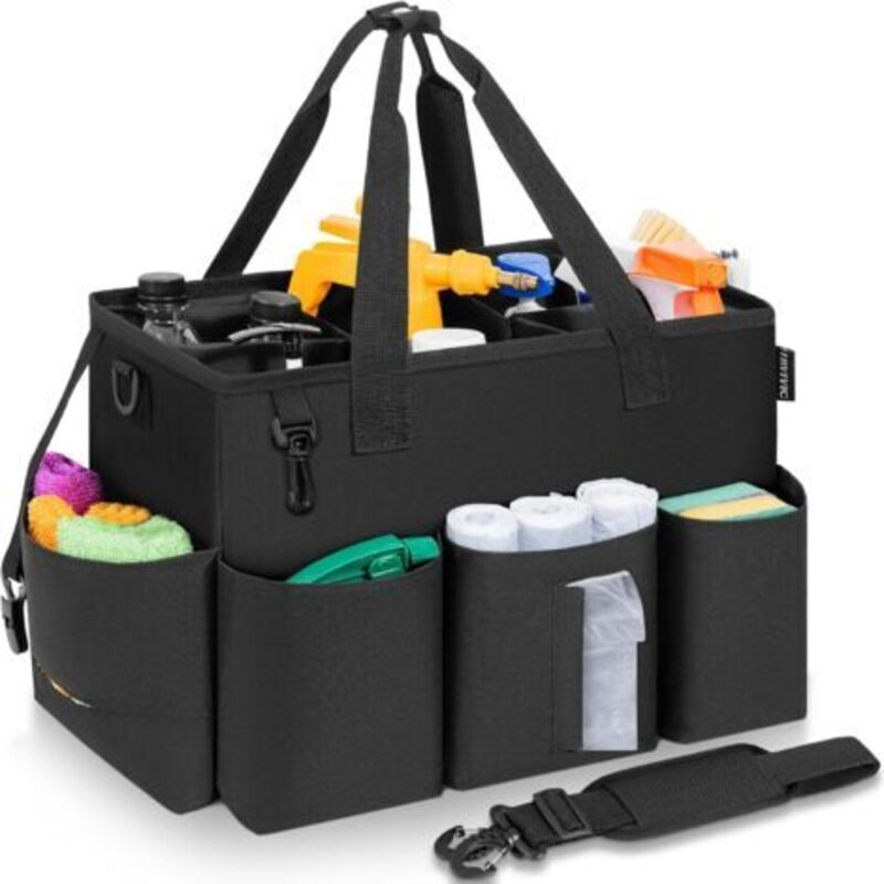 Sac à outils pour produits de nettoyage portables, kit de nettoyage de grande capacité, noir