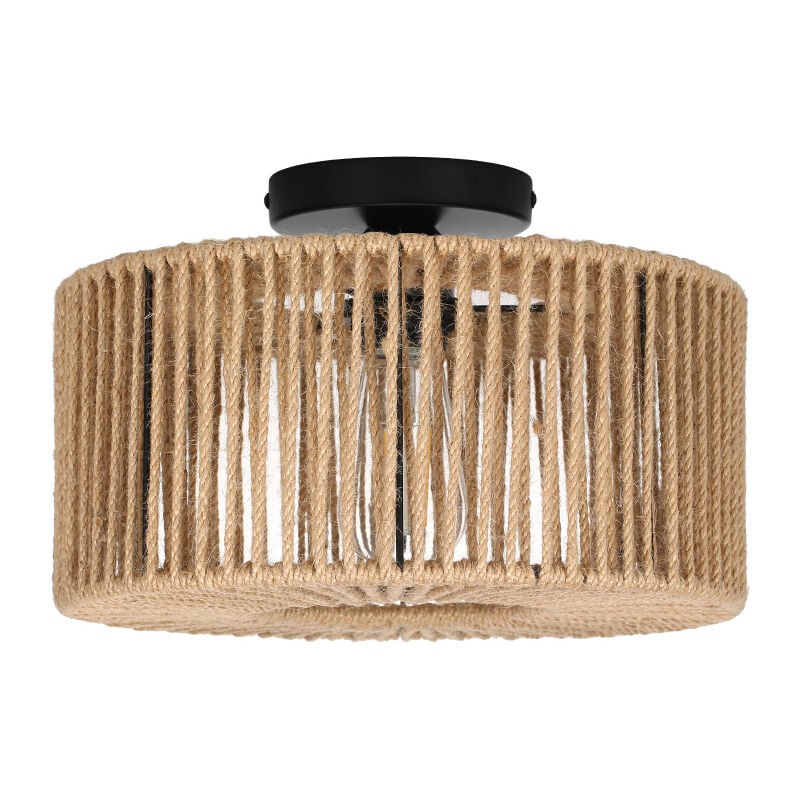 Plafonnier semi-encastré en rotin tissé, style vintage, luminaire d'intérieur, idéal pour une cuisine, un salon, un couloir ou une entrée (ampoule