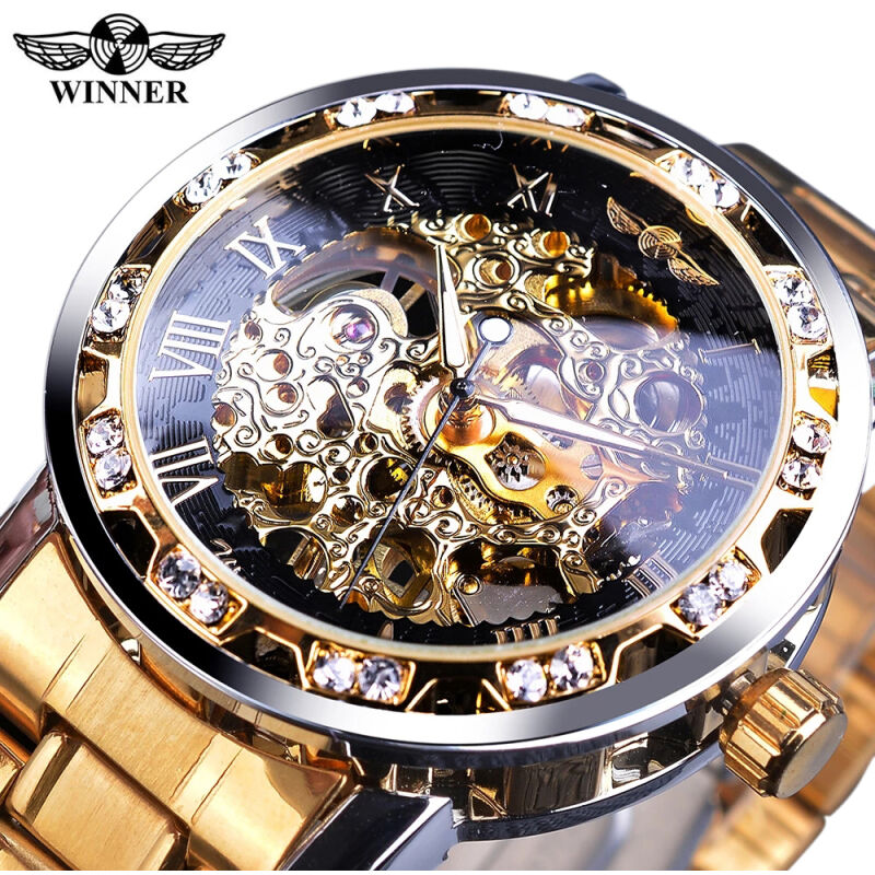 LIFCAUSAL - Montre Homme Mécanique Squelette Rétro avec Engrenages Visibles, Aiguilles Luminescentes et Mouvement à Remontage Automatique - Style