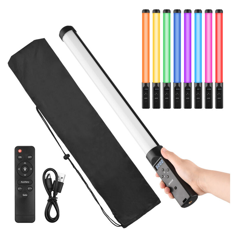 LIFCAUSAL Baguette Lumineuse LED Vidéo Portable RGB - 3200K-5500K Réglable avec 9 Effets Lumineux, Batterie Intégrée et Télécommande pour Streaming