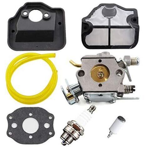 Carburateur pour tronçonneuse Husqvarna 36 41 136 137 141 142 – Remplace 530071987 530035482 530029811 – Kit avec bougie et filtre à air - 530029811et