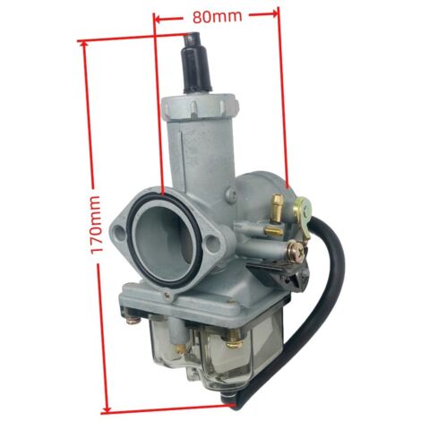 Carburateur PZ30 teinté, compatible avec les motos 125 cm³, 150 cm³ et 175 cm³ (404-075). Système d'alimentation universel offrant une atomisation efficace et un démarrage à froid en douceur, monté d'