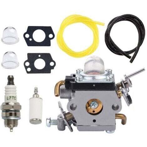 Carburatore completo di guarnizione, tubo del carburante e candela per decespugliatori Husqvarna 122C, 122LDX, 122LK e McCulloch T22LS e T22LSC. Sostituisce i codici ricambio 581734301 e 574386701.