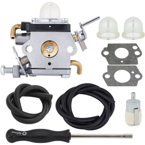 Carburatore con guarnizione, tubo carburante e candela per decespugliatori Husqvarna 122LD e 122C. Sostituisce i codici 581734301 e 574386701.