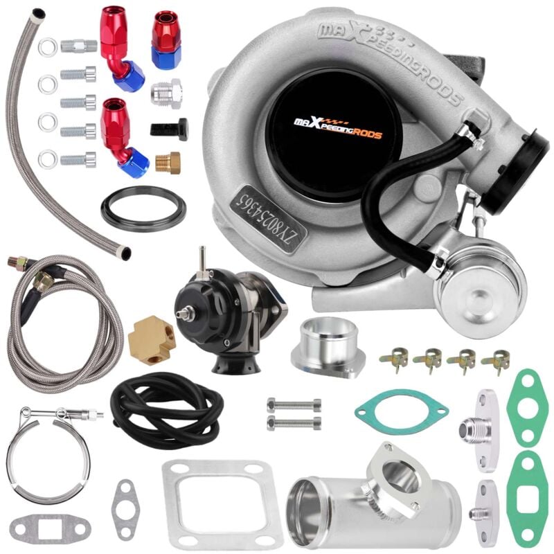 Maxpeedingrods - T3 T04E Turbo V-Band 400+HP Internal Wastegate+Oil Return + Feed Line&BOV
