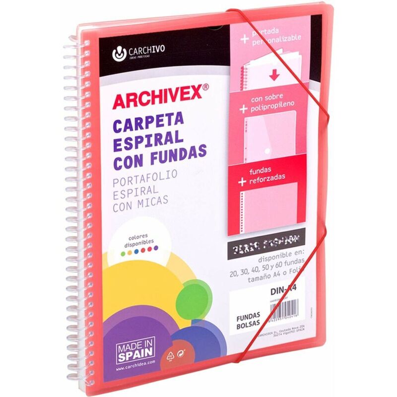 

Carchivo archivex-star canguro personalizable a4 con 20 fundas pp espiral rojo -6un-