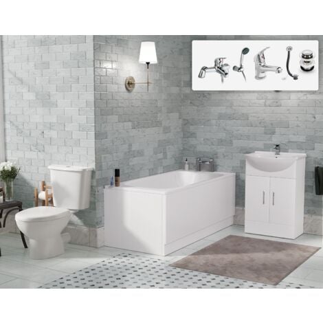 Carder 1700mm Vanity Unit Bathroom Suite Close Coupled WC Toilet Taps Waste