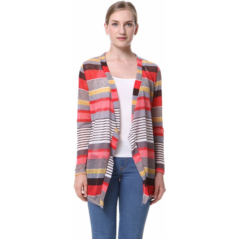 

Cardigan informal con capa de punto de cable, estampado geometrico, drapeado en la parte delantera,Rojo, L
