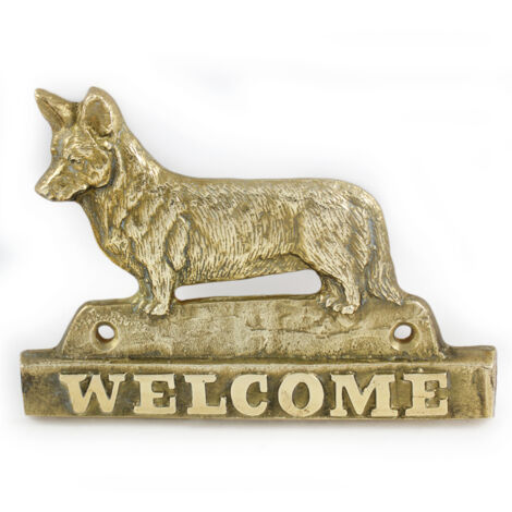 Cardigan Welsh Corgi - Türschild mit Hund, Willkommensschild aus Messing, einzigartiges Schild mit dem Wort „Welcome“ von Art-Dog