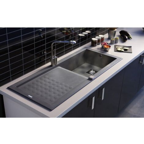 Carea Cuisine & Bain – Évier à encastrer 1 bac gris – Réversible – Non percé – 118x50x18 cm – Vidage automatique inclus – Pour meuble 60 cm