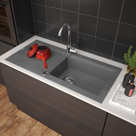Carea Cuisine & Bain – Évier à encastrer 1 bac réversible – Carealith® résistant à la chaleur jusqu'à 300°C – Livré avec accessoires et notice de pose