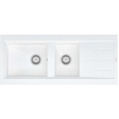 Carea Cuisine & Bain – Évier à encastrer 2 bacs Carealith® – Résistant aux chocs et rayures – Surface hygiénique facile à nettoyer – Dimensions 117x50x18 cm