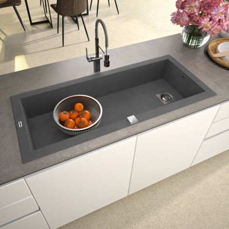 Carea Cuisine & Bain – Évier à encastrer DRAKKAR 1 grand bac – Gris – Dimensions 118x50x19 cm – Vidage automatique inclus – Garantie 7 ans