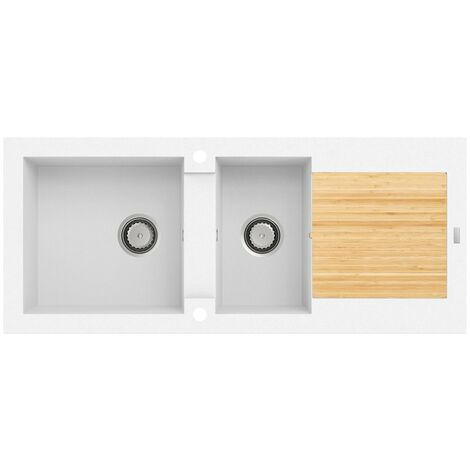 Carea Cuisine & Bain – Évier à encastrer KATLA 2 bacs – Carealith® résistant aux chocs et à la chaleur – Dimensions 118x50x20.5 cm – Fabriqué en France