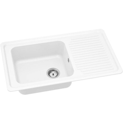 Carea Cuisine & Bain – Évier à encastrer VÉNUS 1 bac – Carealith® résistant aux chocs et à la chaleur – Dimensions 86x50x22 cm – Non percé, livré avec accessoires