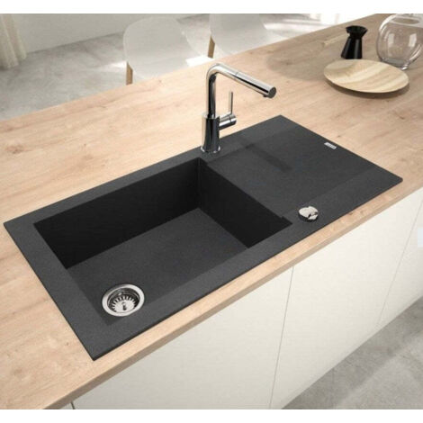 Carea Cuisine & Bain – Évier en granit 1 bac réversible 98x50 cm – Résistant aux chocs et aux rayures – Facile à entretenir – Système de vidage automatique