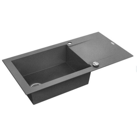 Carea Cuisine & Bain – Évier granit 1 bac réversible 98x50,5 cm – Résistant aux chocs et rayures – Facile à entretenir – Système de vidage automatique