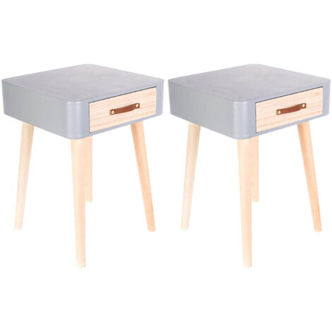 CAREL - Lot de 2 Chevets Carrés 1 Tiroir Gris et Bois